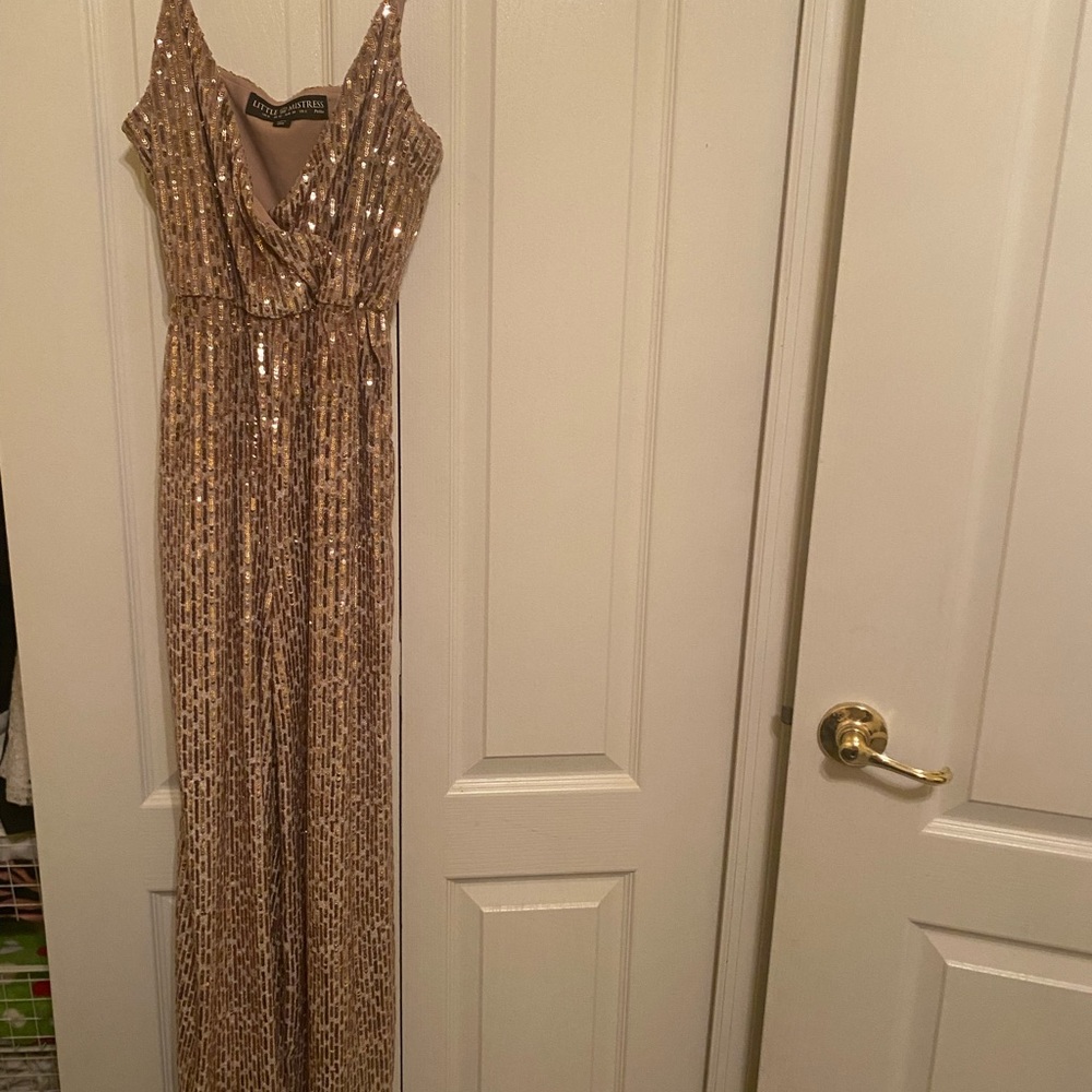 Little Mistress Rose Gold Sequin Jumpsuit